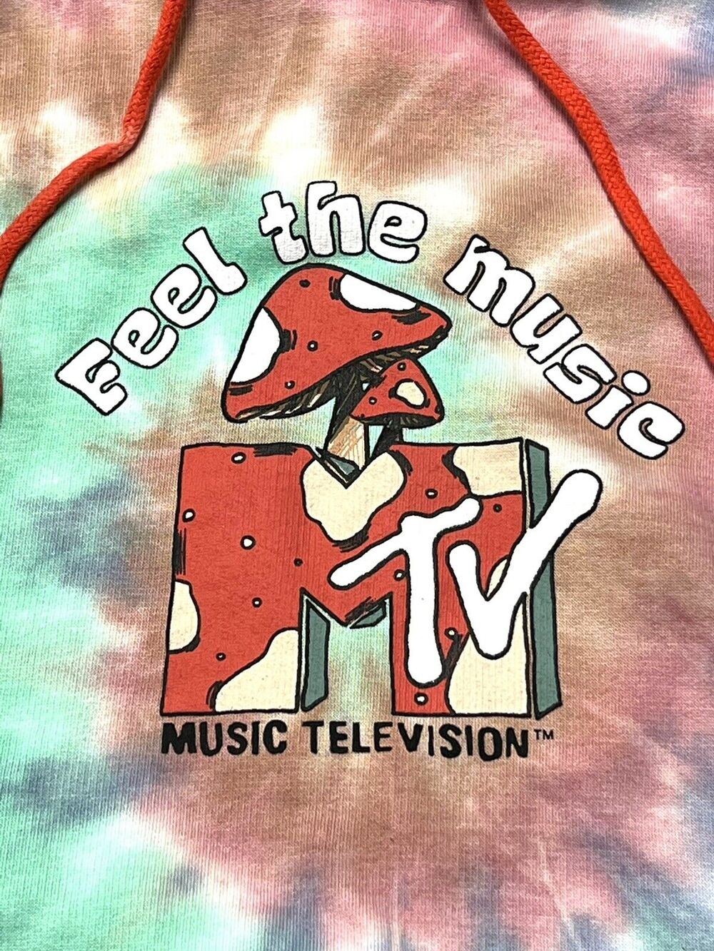MTV Hoodie Mushroom Sweatshirt Size M Medium Music Television FEEL THE MUSIC